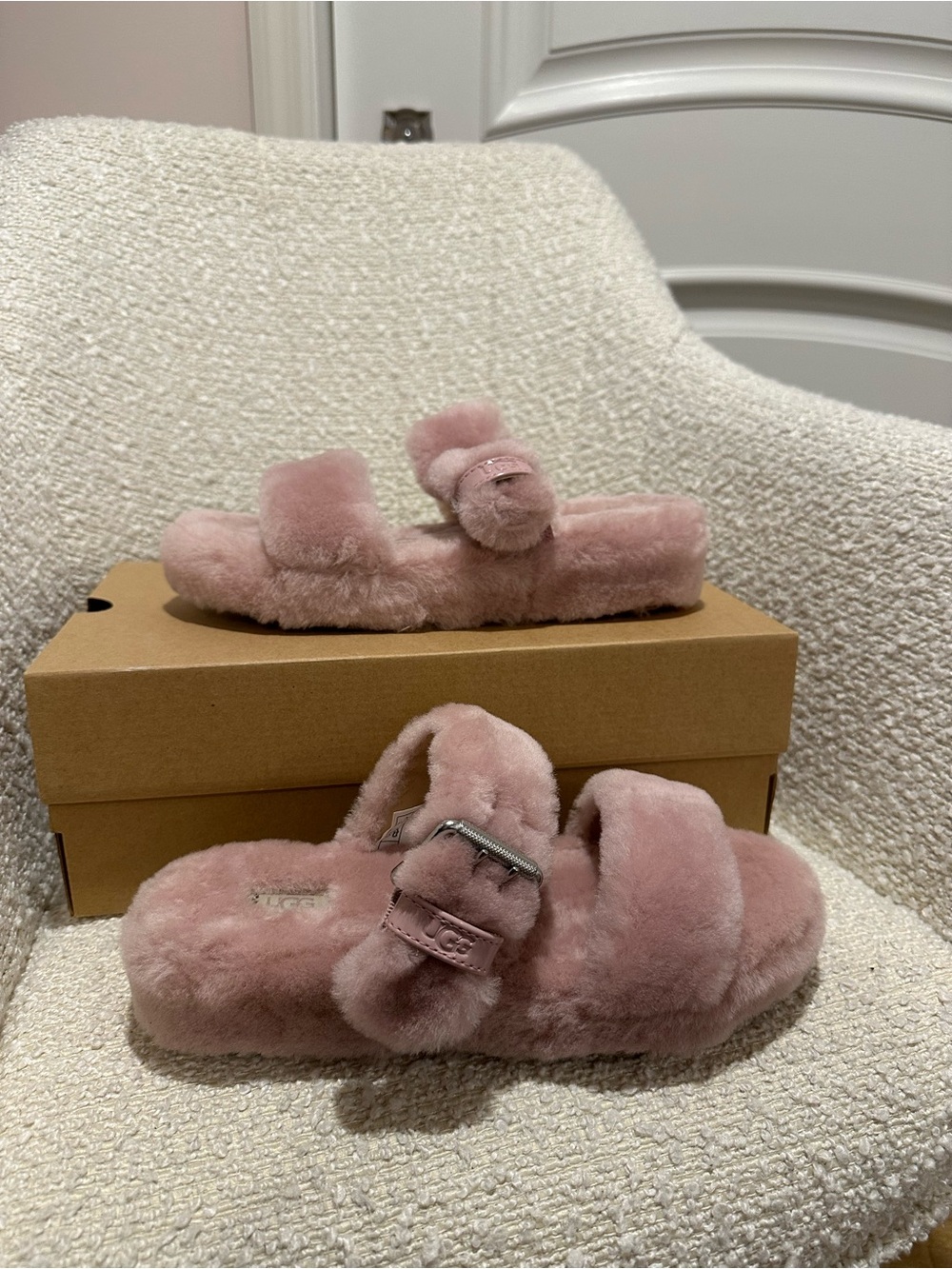 UGG Pink Fluff Slide Sandals